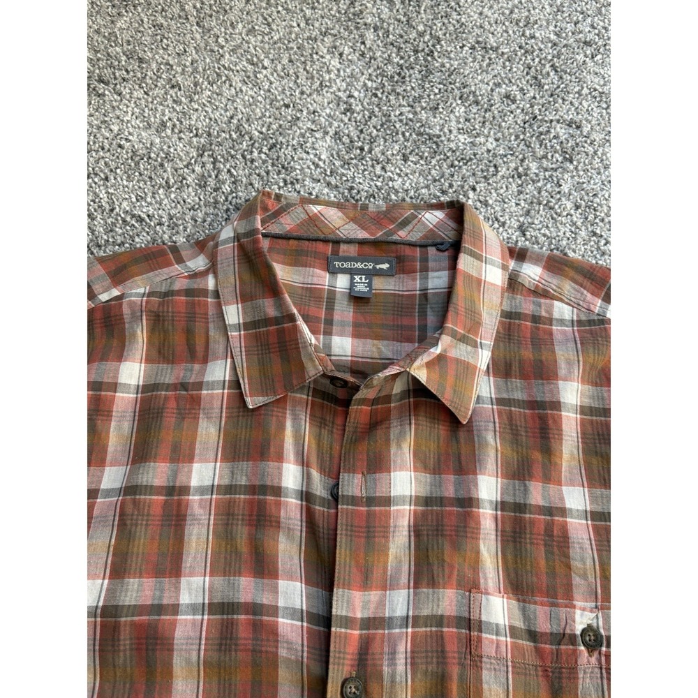 Toad & Co. Orange Long Sleeve Light Weight Cotton Plaid Hiking Button Up XL